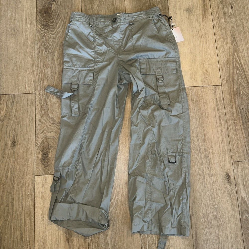 Happily Grey Juniors Pull On Cargo Khaki Green Roll Up Convertible Pants Size 7